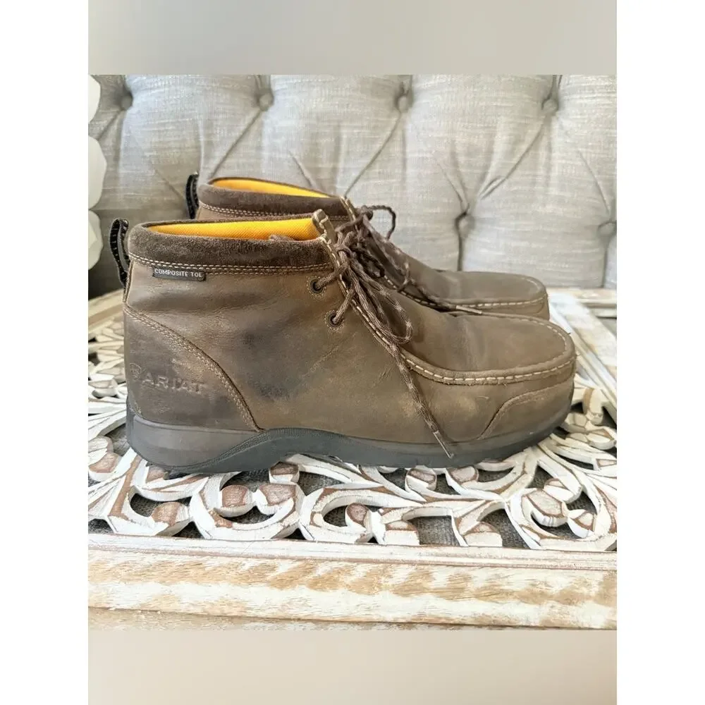 Ariat Composite Toe Brown Leather Men's Chukka Work Shoes Boots 11 Wide